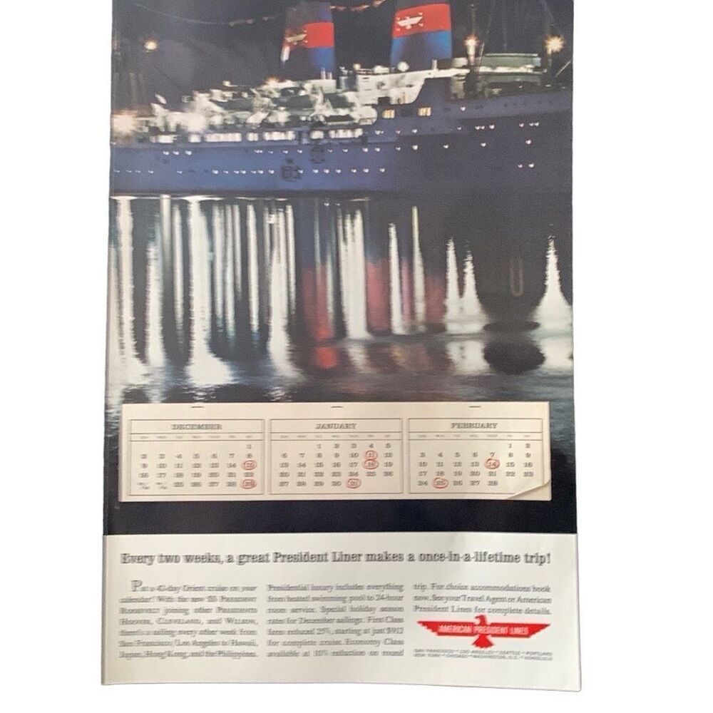 Vintage 1962 American President Lines Cruise Ship Ad Advertisement